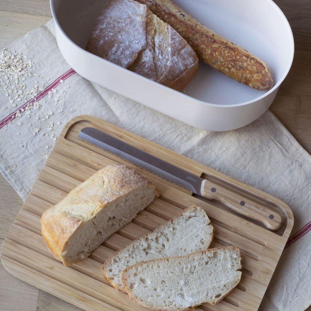 Set portapane 4 in 1 in metallo e bambù - Crema