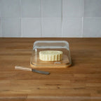 Beurrier En Verre Et Bambou Avec Couteau À Beurre En Inox - Beige