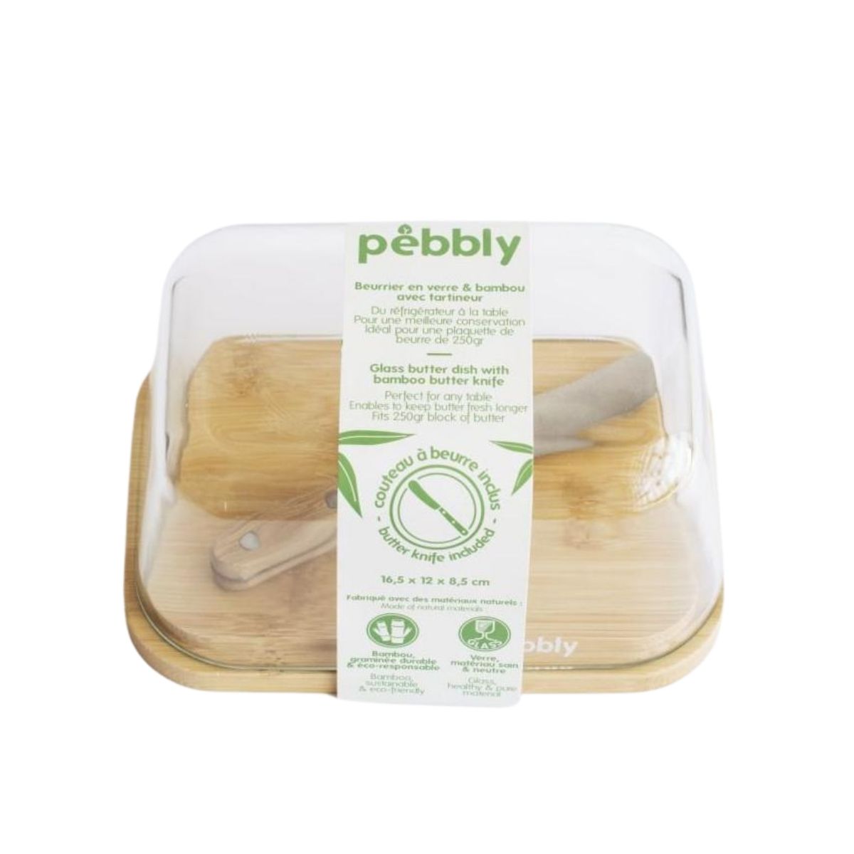 Beurrier En Verre Et Bambou Avec Couteau À Beurre En Inox - Beige