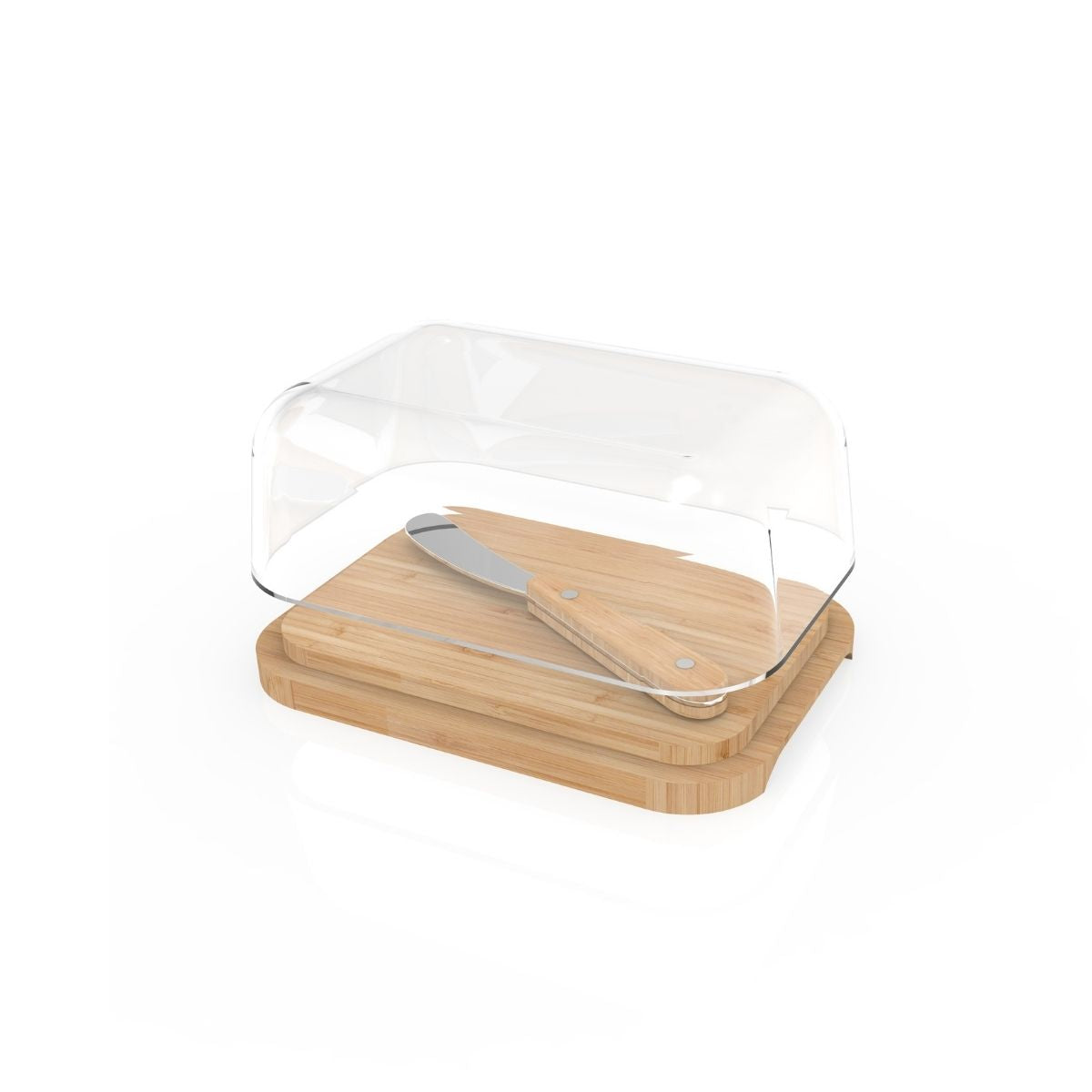 Beurrier En Verre Et Bambou Avec Couteau À Beurre En Inox - Beige