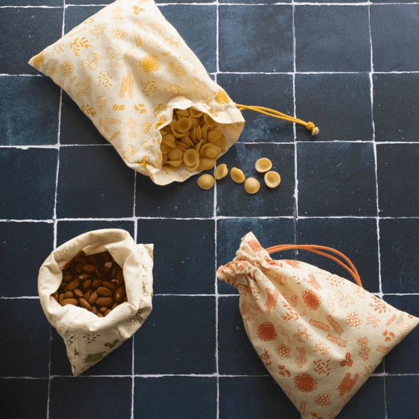 Set of 3 Organic Cotton Produce Bags - Multicolour