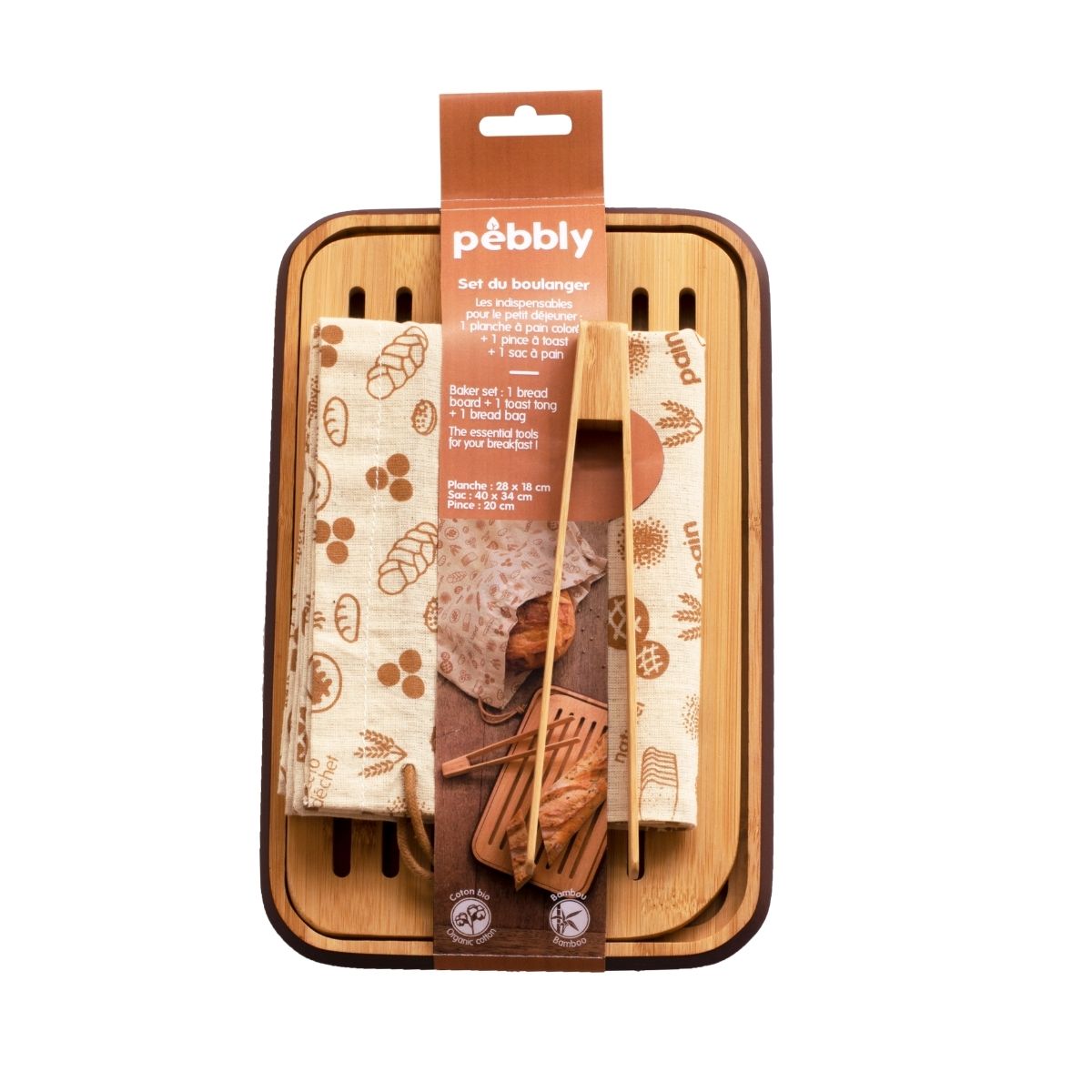 Set Du Boulanger : Planche À Découper, Pince À Toast Et Sac À Pain - Beige, Chocolat