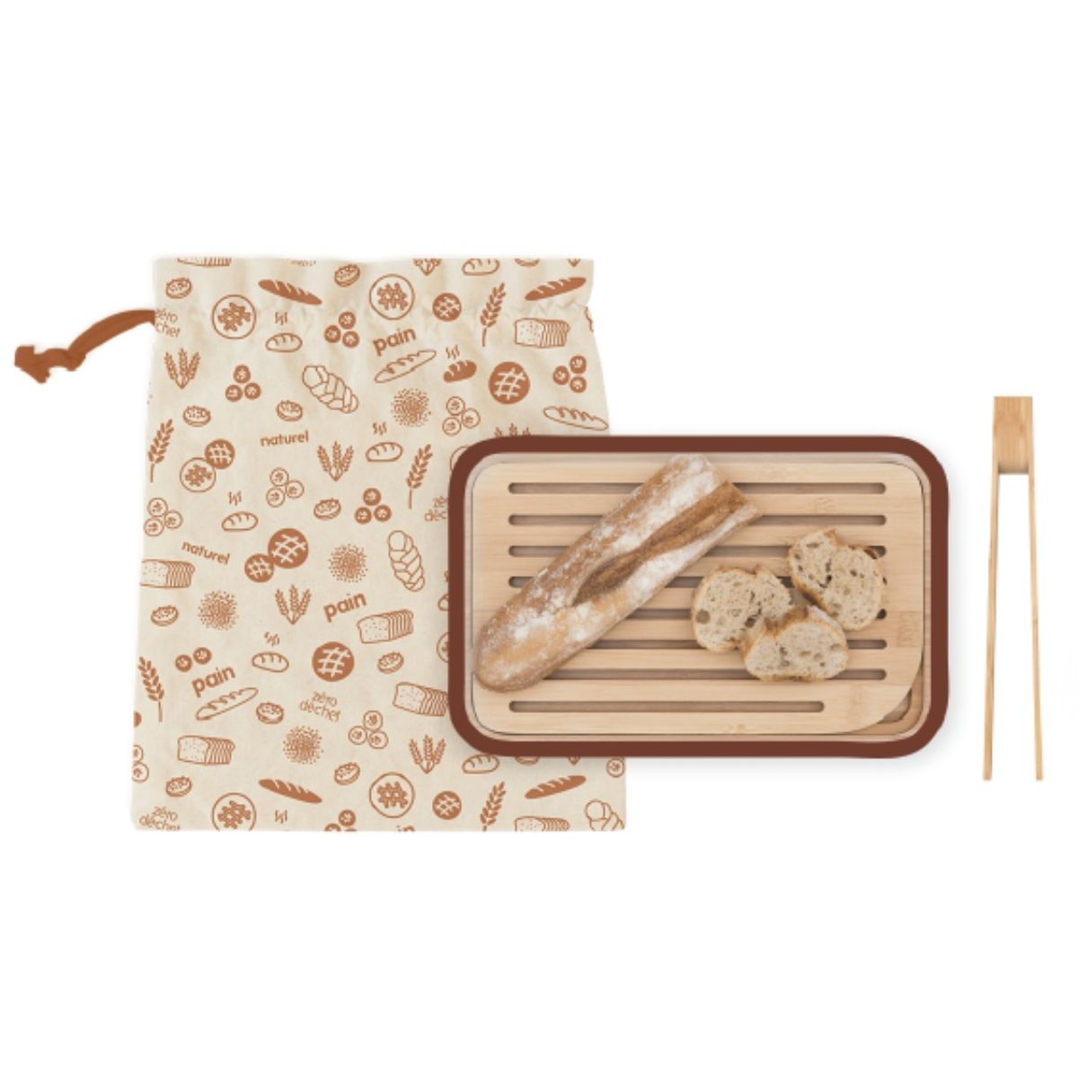 Set Du Boulanger : Planche À Découper, Pince À Toast Et Sac À Pain - Beige, Chocolat