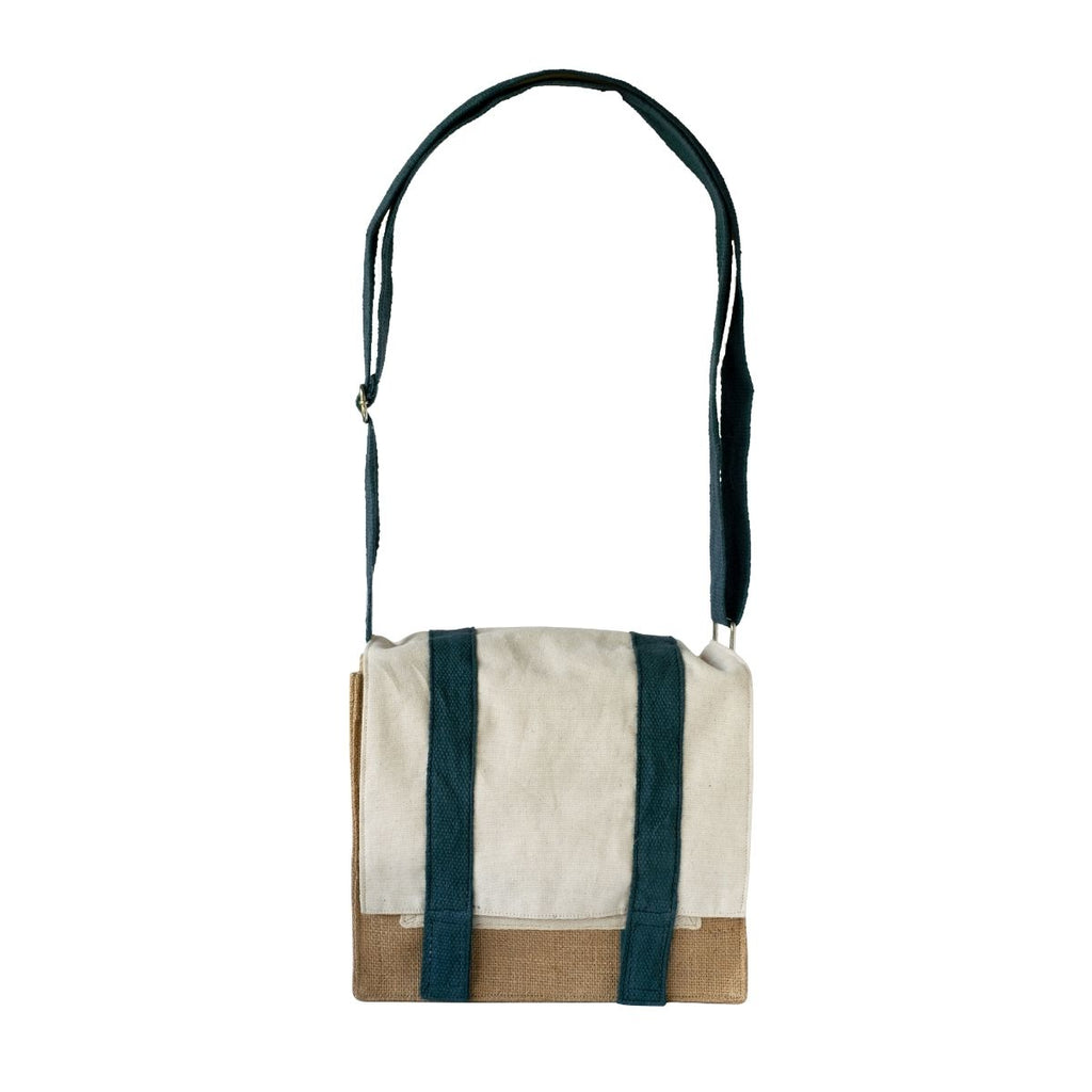 Borsa Pranzo a Tracolla in Cotone Biologico - Blu Petrolio