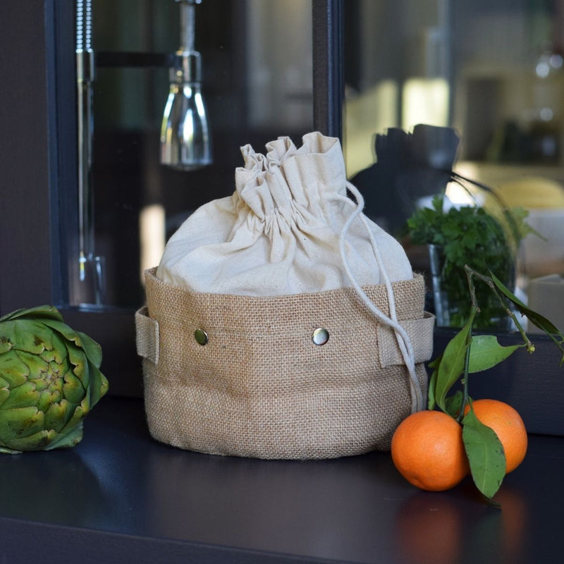 Corbeille De Conservation Amovible 2-En-1 En Coton Bio Et Jute - Beige