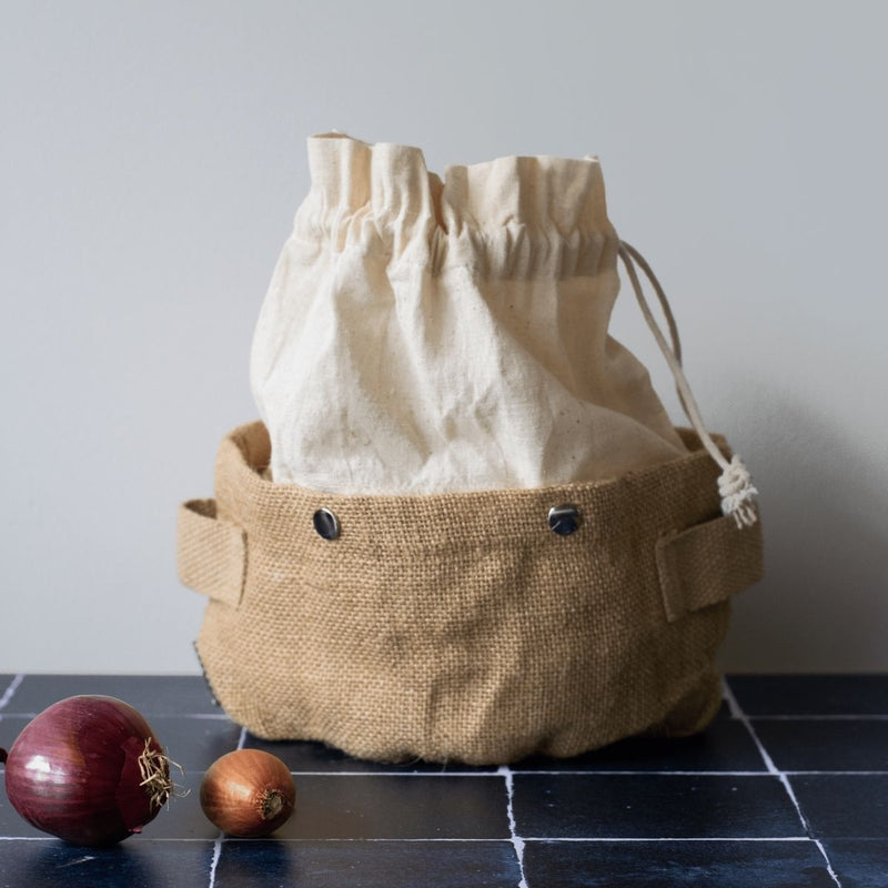 Corbeille De Conservation Amovible 2-En-1 En Coton Bio Et Jute - Beige