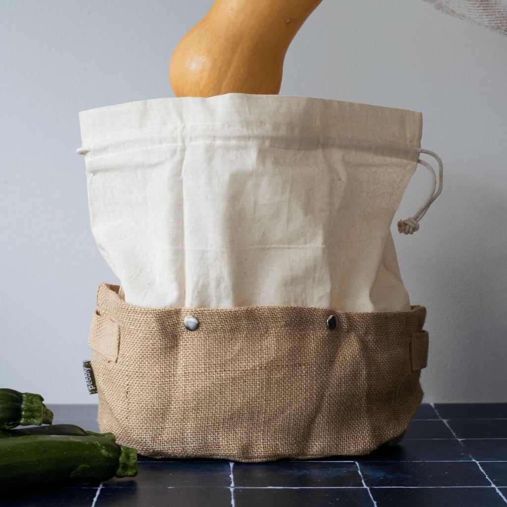 2-In-1 Removable Storage Basket In Organic Cotton And Jute - Beige