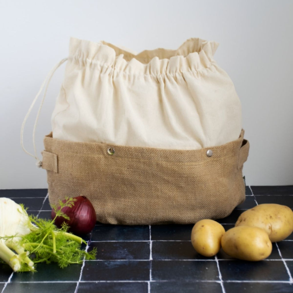 2-In-1 Removable Storage Basket In Organic Cotton And Jute - Beige