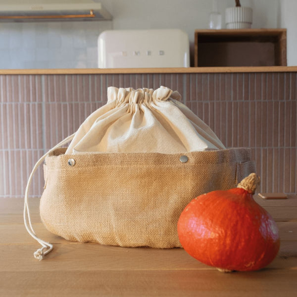 2-in-1 Organic Cotton And Jute Storage Basket - Beige