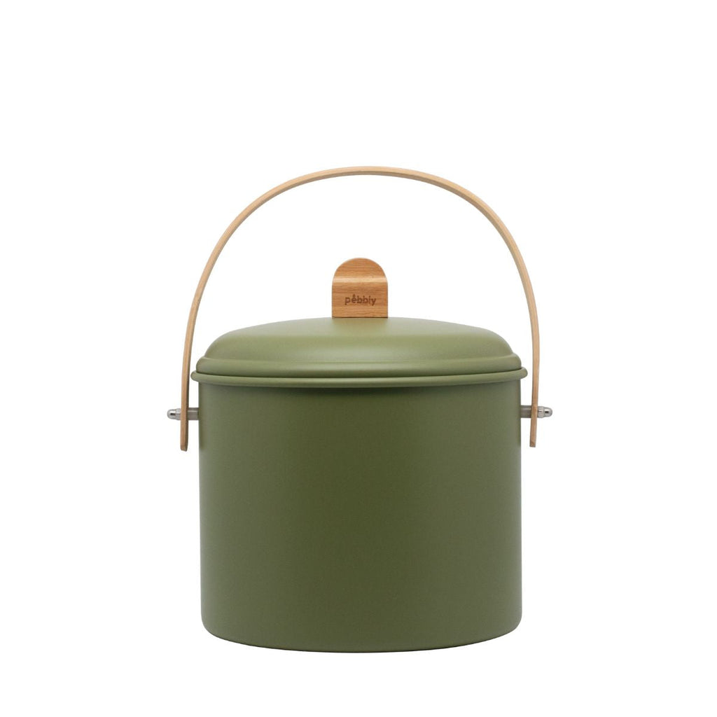 Cubo de Compost Interior de Acero con Asa de Bambú - 7 Litros - Verde