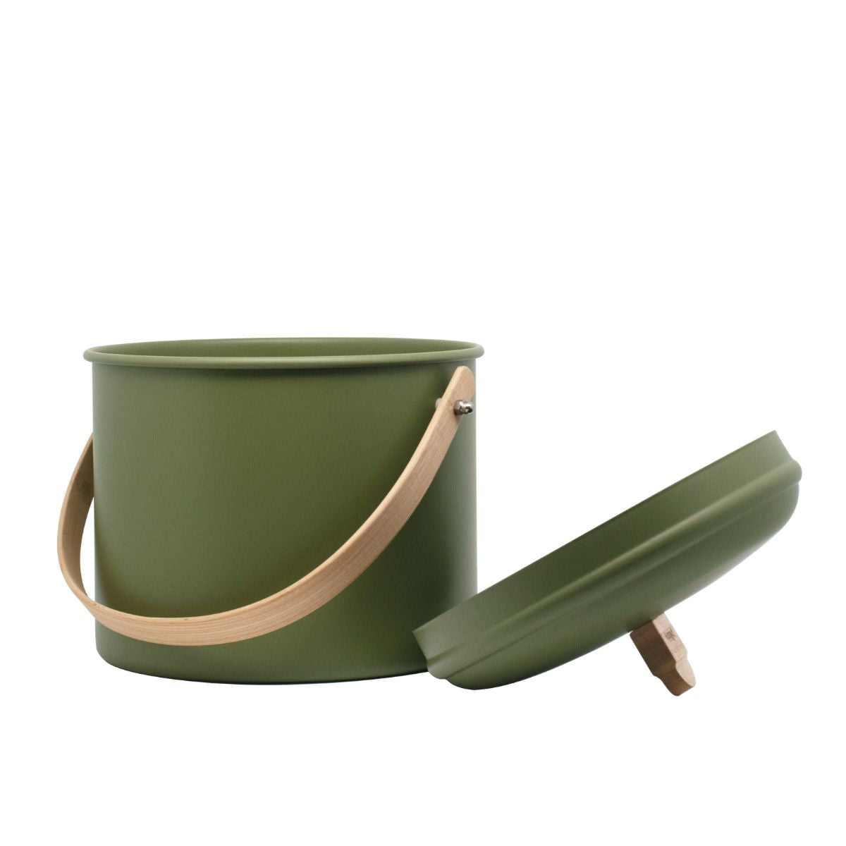 Cubo de Compost Interior de Acero con Asa de Bambú - 7 Litros - Verde
