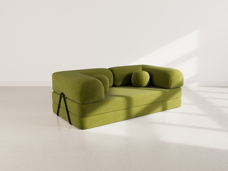 Nebula - Canapé Convertible - 3 Places - Velours Texturé - Vert Kaki