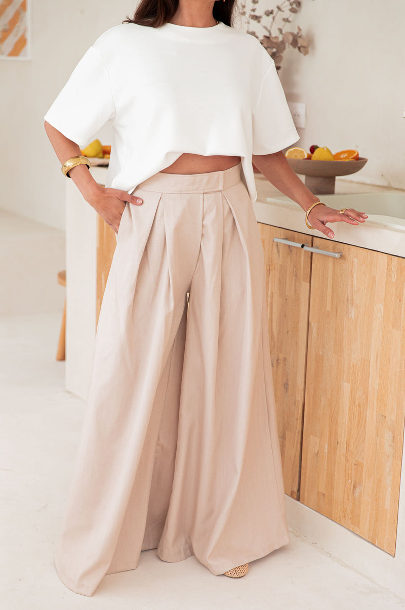 NICO Beige - Pantalon Palazzo