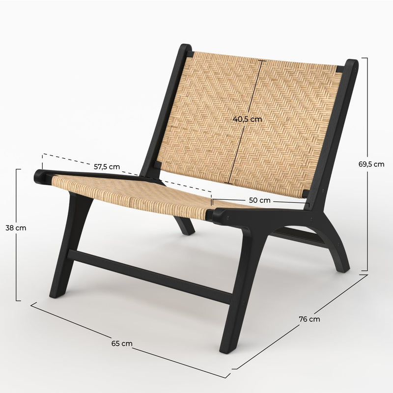 Fauteuil Kilka en bois de teck noir et tressage chevron en rotin