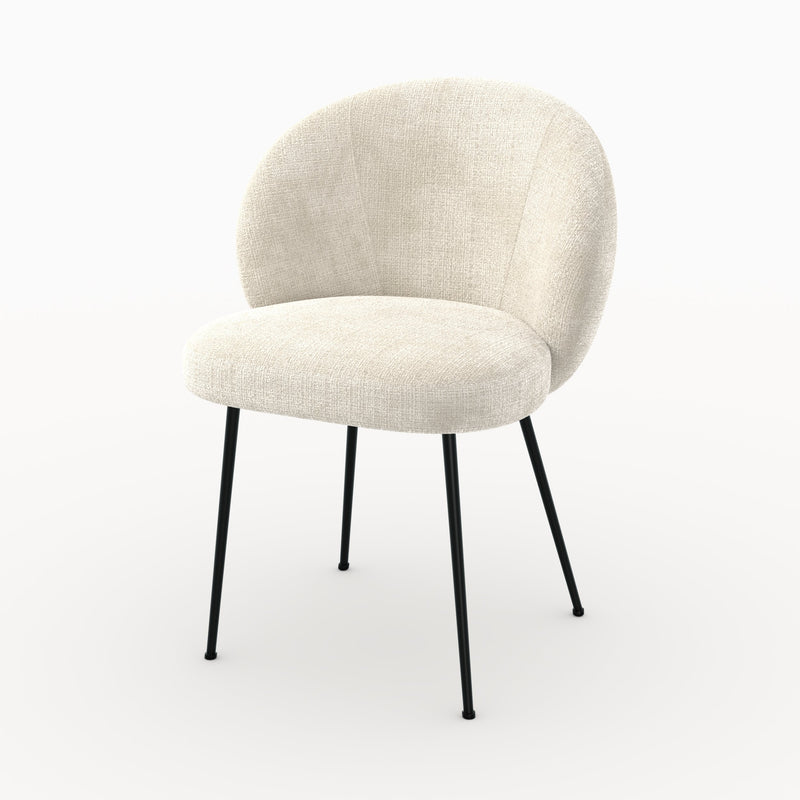 Chaise Bloomy en velours chenillé écru et métal noir