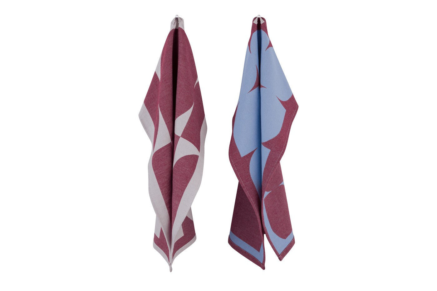 Set of 2 Abi Tea Towels - Beet Red & Sky Blue