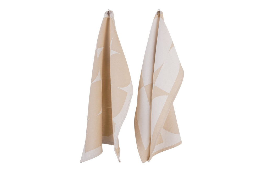 Set of 2 Abi Tea Towels - Sand Beige & Cream