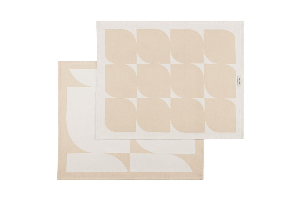 Set of 2 Abi Tea Towels - Sand Beige & Cream