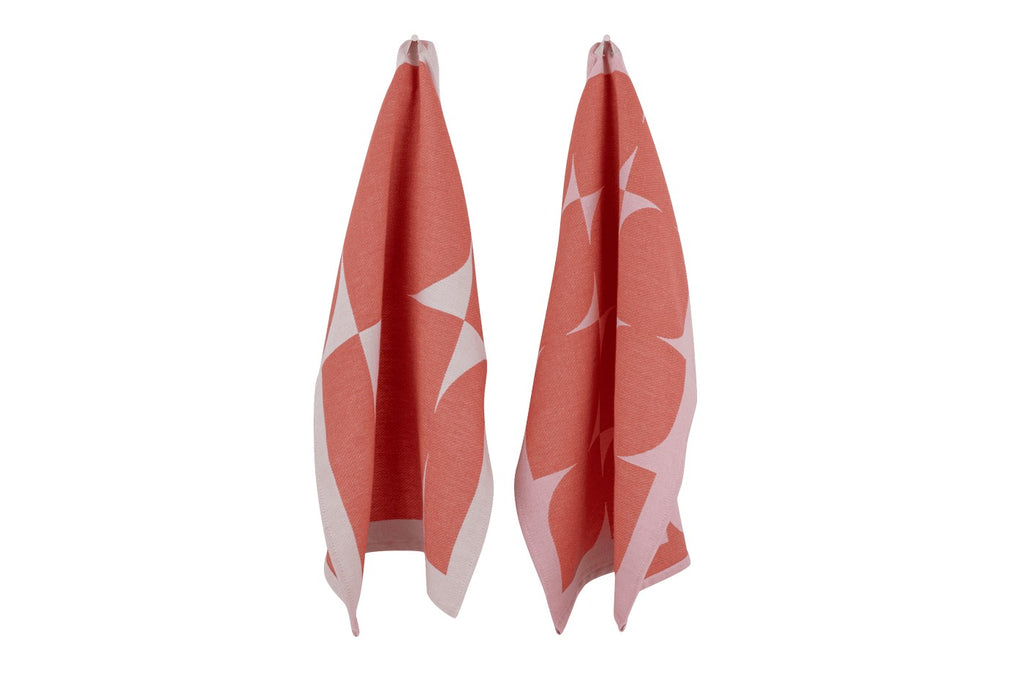 Set Of 2 Abi Tea Towels - Terracotta & Blossom Pink