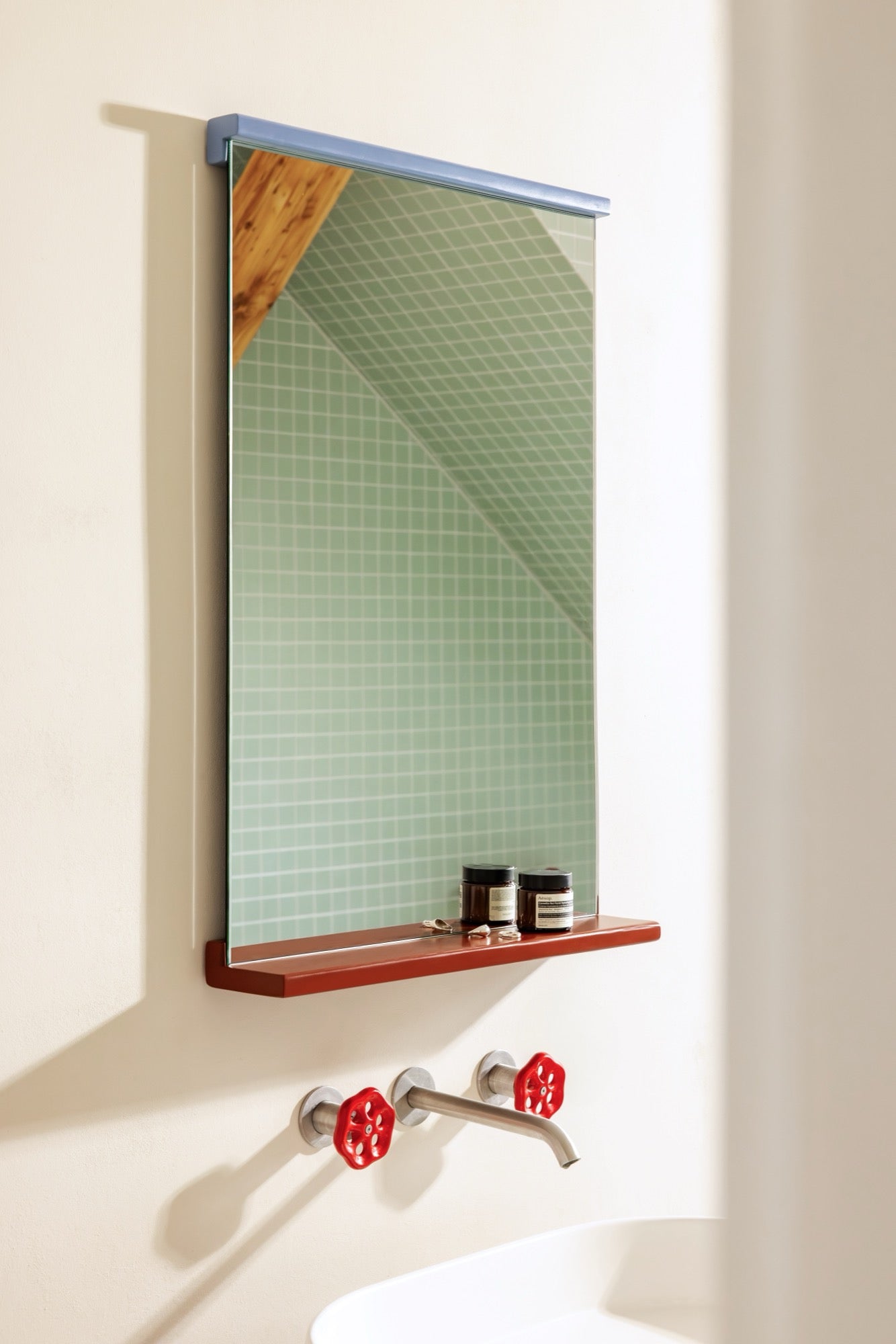 Lun Wall Mirror - Auburn Red & Frosty Blue