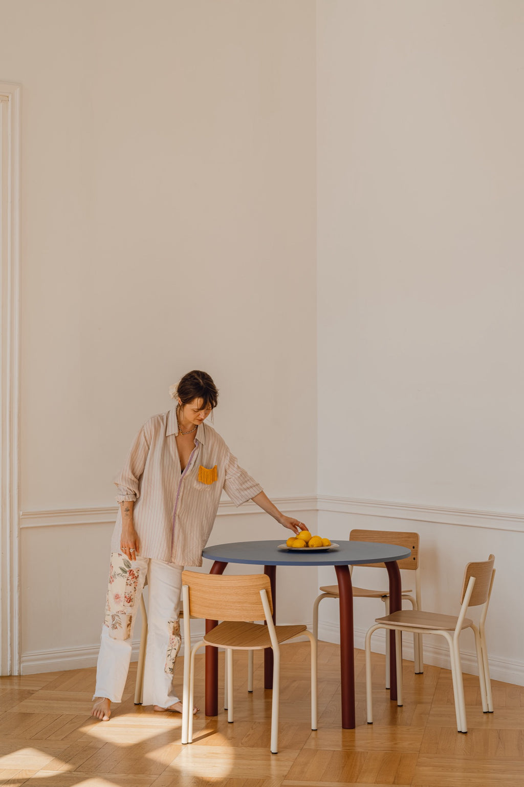 Meko Table - Small - Frosty Blue Top/Auburn Red Legs