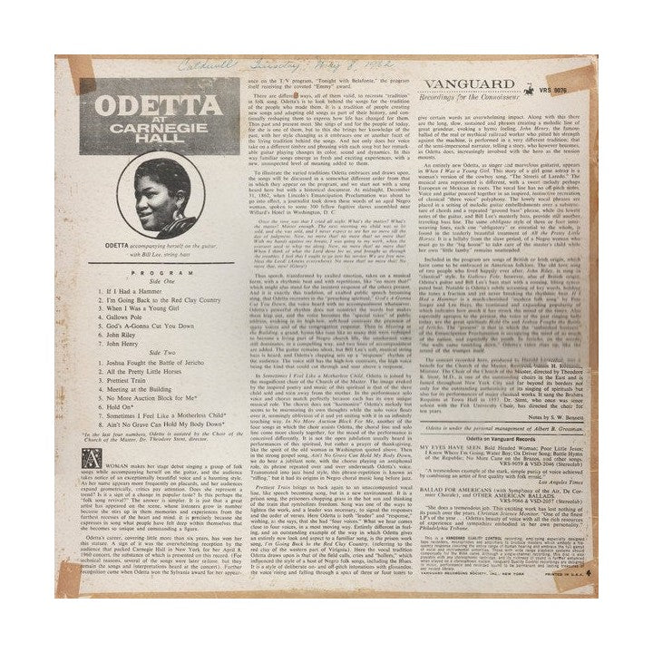 Vinyle - Odetta - Odetta At Carnegie Hall