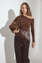 Off-Shoulder Jersey Top - Dark Brown