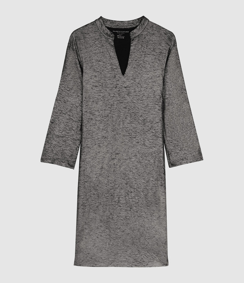 Majestic Filatures - Robe Col Tunisien Lin Noir Métallisé - Femme