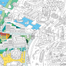 Zoom sur le poster géant à colorier Bordeaux – cité du vin, marché des Capucins, bassin des Lumières et Garonne