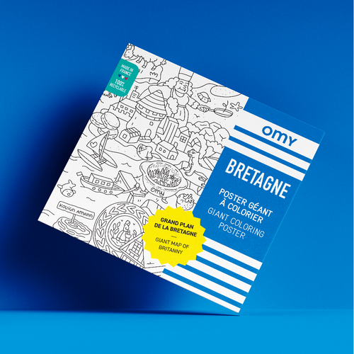 Packaging du poster géant à colorier Bretagne par OMY, fond bleu océan