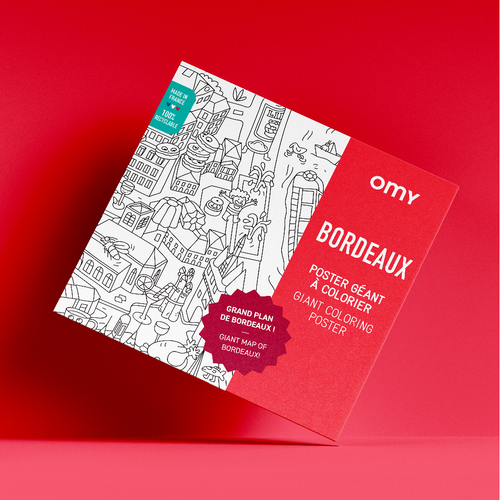 Pochette du poster géant à colorier Bordeaux par OMY – plan de la ville à colorier pour enfants et adultes
