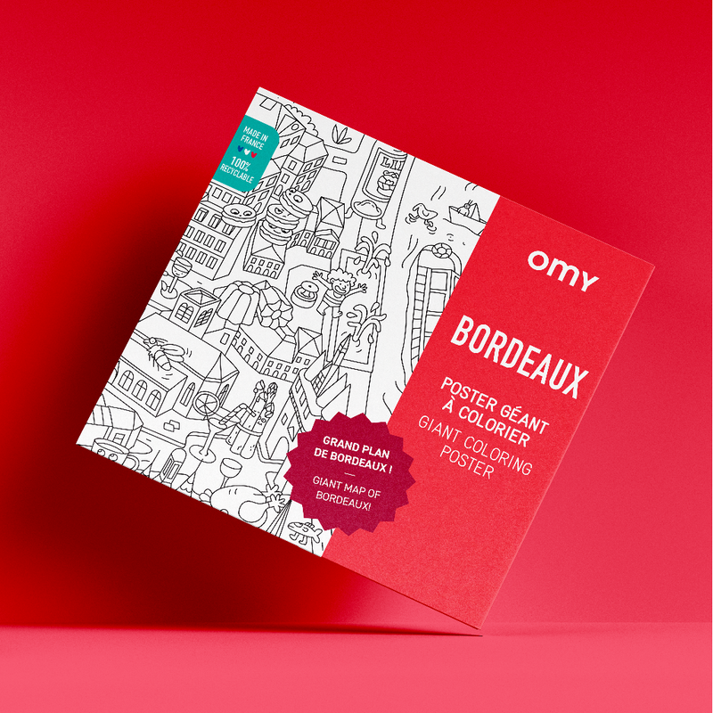 Pochette du poster géant à colorier Bordeaux par OMY – plan de la ville à colorier pour enfants et adultes