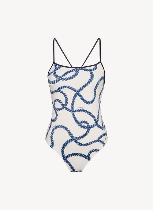 Tommy Hilfiger - Maillot De Bain Une Pièce Nautique - Ecru / Silver Mink Mono - Femme