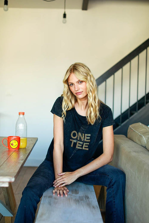 T - SHIRT AVA GLITTER LEAD XS LEAD - ONE TEE