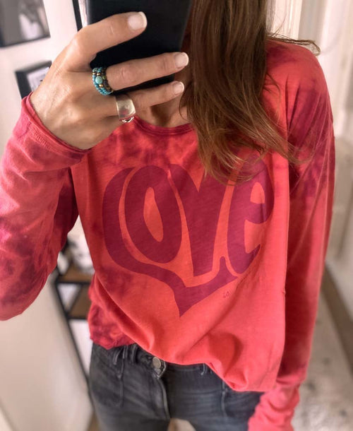 TEE - ANNETTE RED TIE & DYE LONG SLEEVE SHIRT XS - ONE TEE
