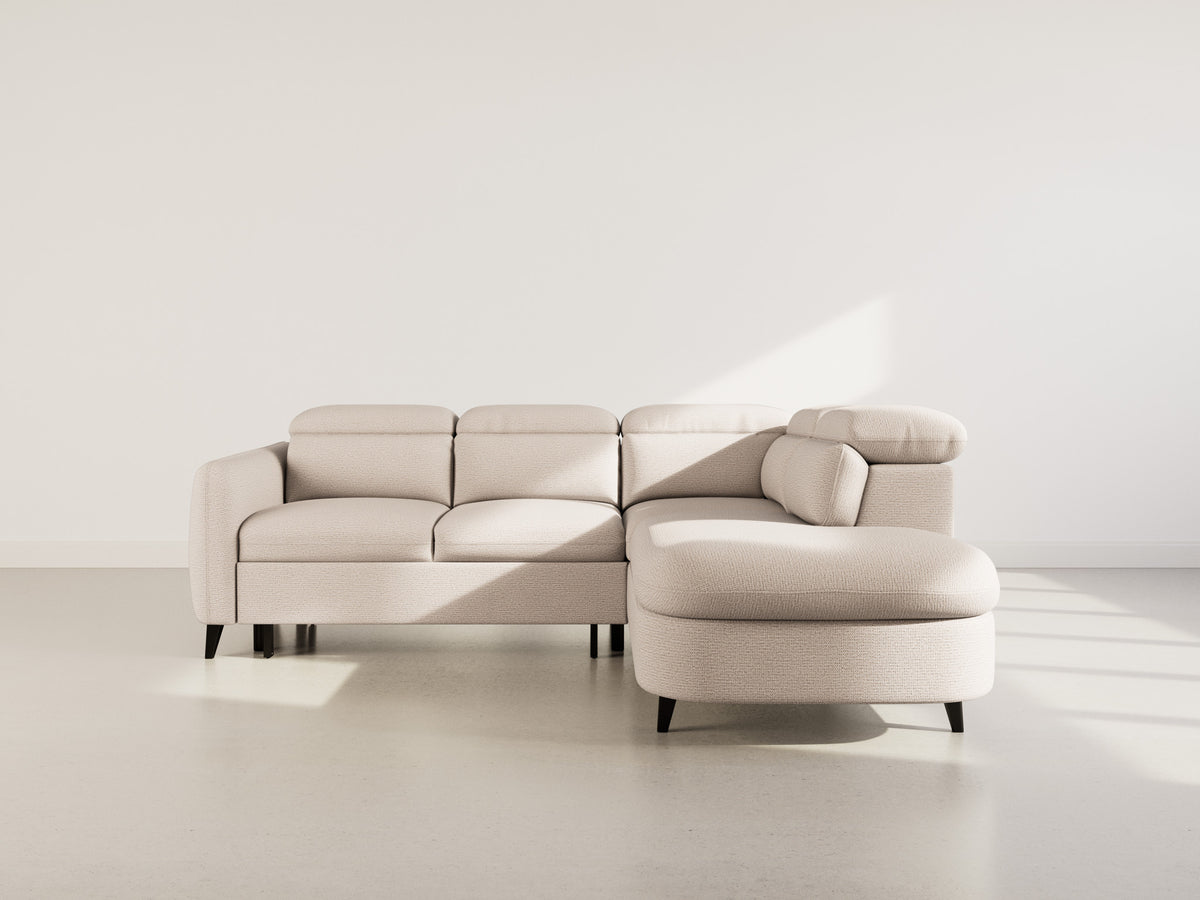 Opaline - 5-Seater Corner Sofa Bed with Headrests and Storage - Textured Fabric - Beige