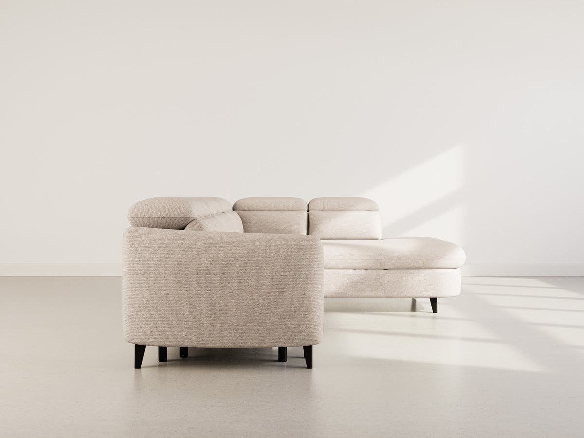 Opaline - 5-Seater Corner Sofa Bed with Headrests and Storage - Textured Fabric - Beige