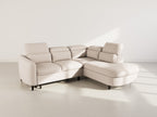 Opaline - 5-Seater Corner Sofa Bed with Headrests and Storage - Textured Fabric - Beige