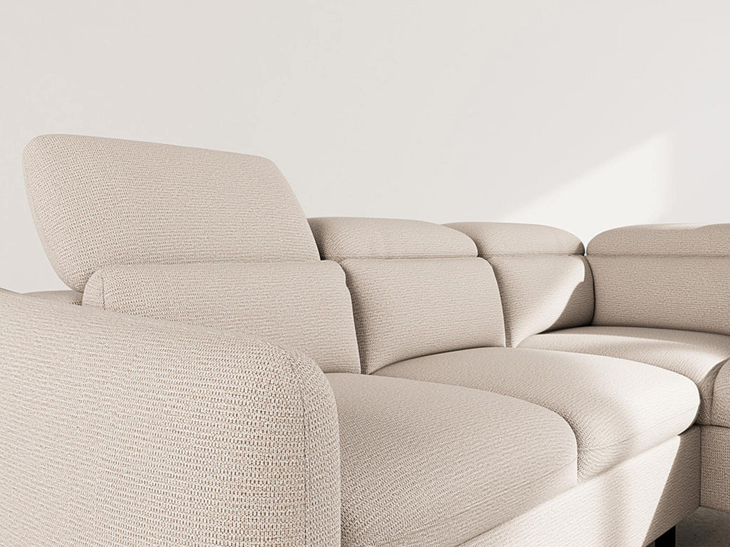 Opaline - 5-Seater Corner Sofa Bed with Headrests and Storage - Textured Fabric - Beige