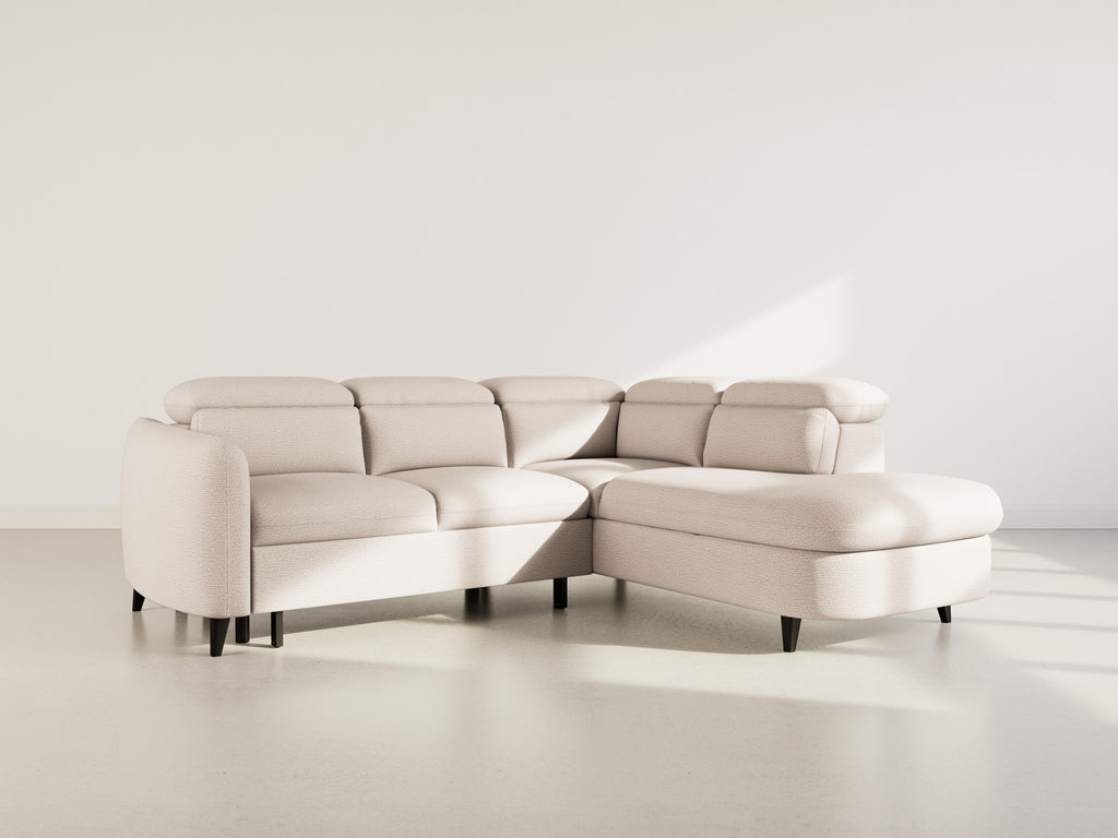 Opaline - 5-Seater Corner Sofa Bed with Headrests and Storage - Textured Fabric - Beige