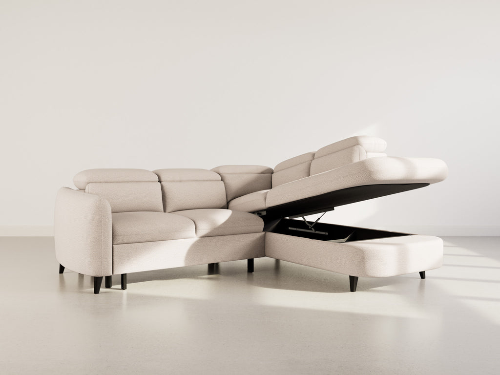 Opaline - 5-Seater Corner Sofa Bed with Headrests and Storage - Textured Fabric - Beige