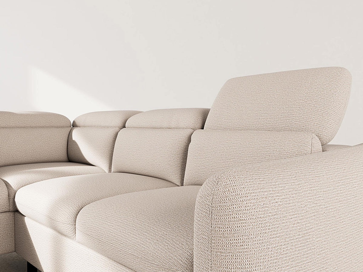 Opaline - 5-Seater Corner Sofa Bed with Headrests and Storage - Textured Fabric - Beige
