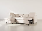 Opaline - 5-Seater Corner Sofa Bed with Headrests and Storage - Textured Fabric - Beige