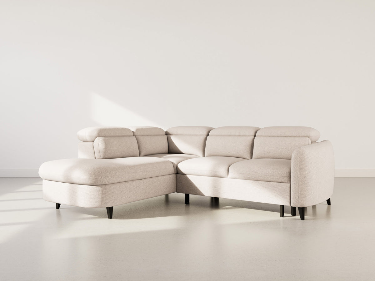 Opaline - 5-Seater Corner Sofa Bed with Headrests and Storage - Textured Fabric - Beige