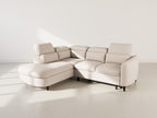 Opaline - 5-Seater Corner Sofa Bed with Headrests and Storage - Textured Fabric - Beige