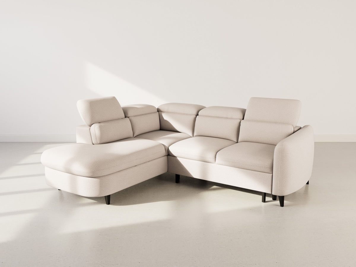 Opaline - 5-Seater Corner Sofa Bed with Headrests and Storage - Textured Fabric - Beige
