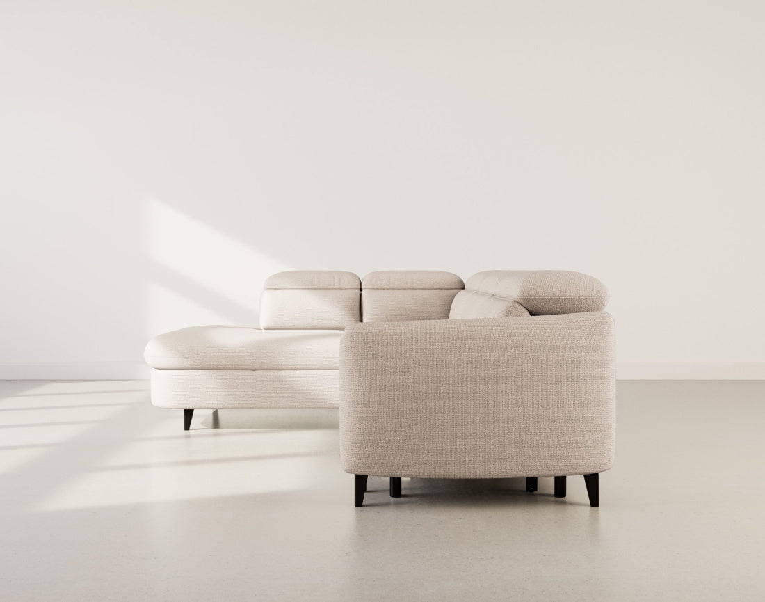 Opaline - 5-Seater Corner Sofa Bed with Headrests and Storage - Textured Fabric - Beige