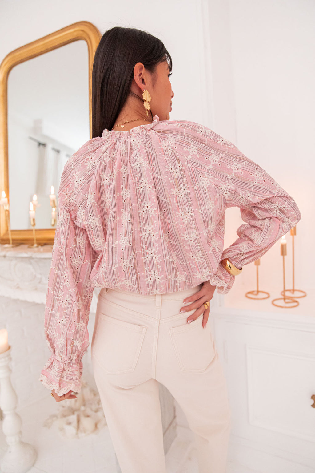 OPHÉLIE Rose - Chemise Brodée