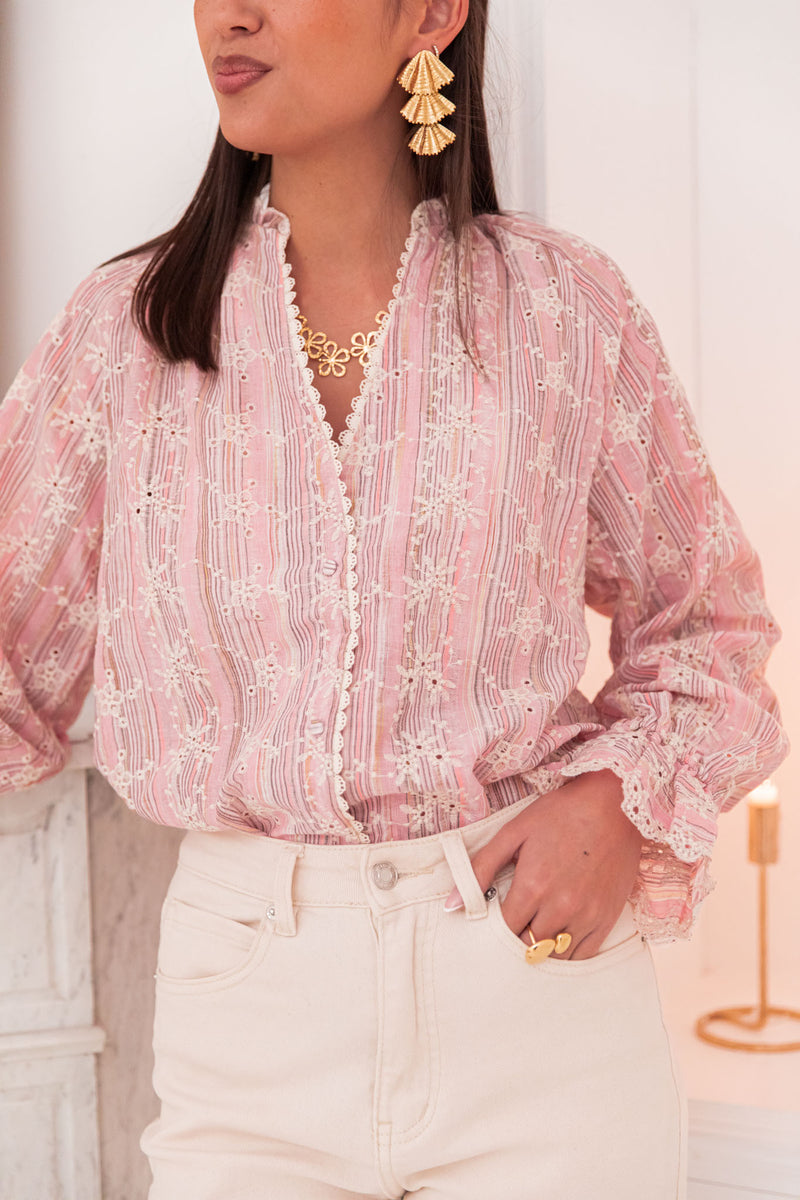 OPHÉLIE Rose - Chemise Brodée