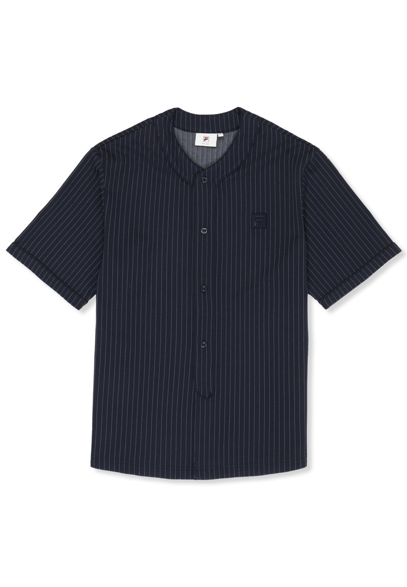 Lucca Relaxed Pinstriped Baseball Shirt - Black Iris / Egret Striped